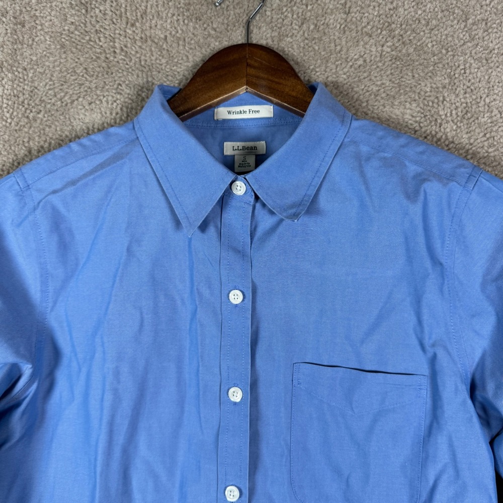 L.L.Bean Button Down Shirt Womens Small Blue Wrinkle‎ Free Cotton Long Sleeve - Picture 3 of 10